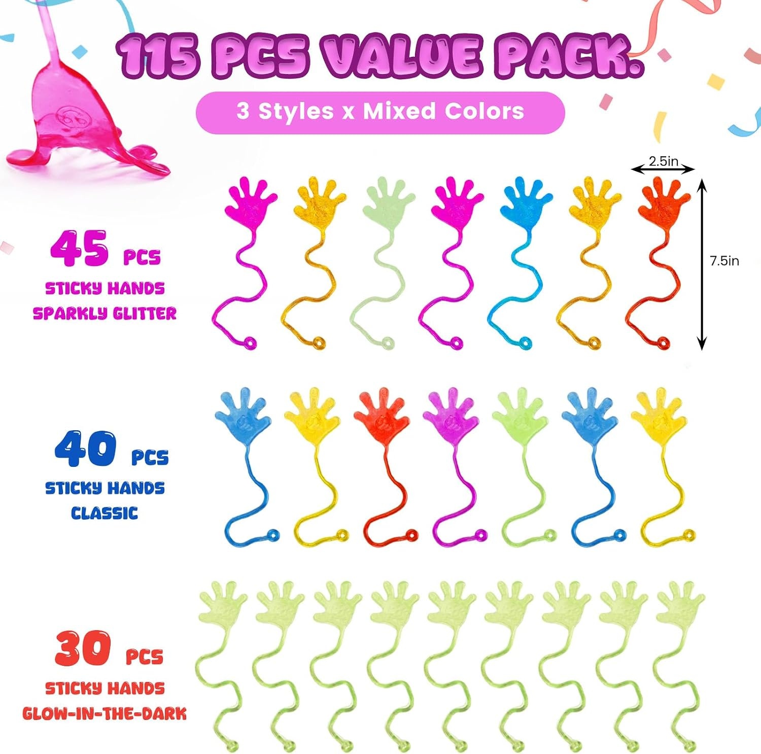 image:imageSHINDEL 115 PCS Glitter Sticky Hands Bulk for Glow in the Dark Party Favors