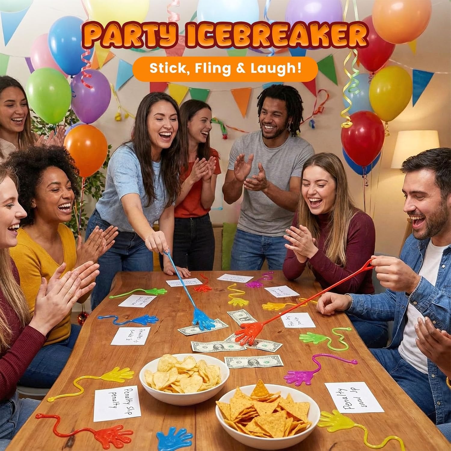 image:imageSHINDEL 115 PCS Glitter Sticky Hands Bulk for Glow in the Dark Party Favors