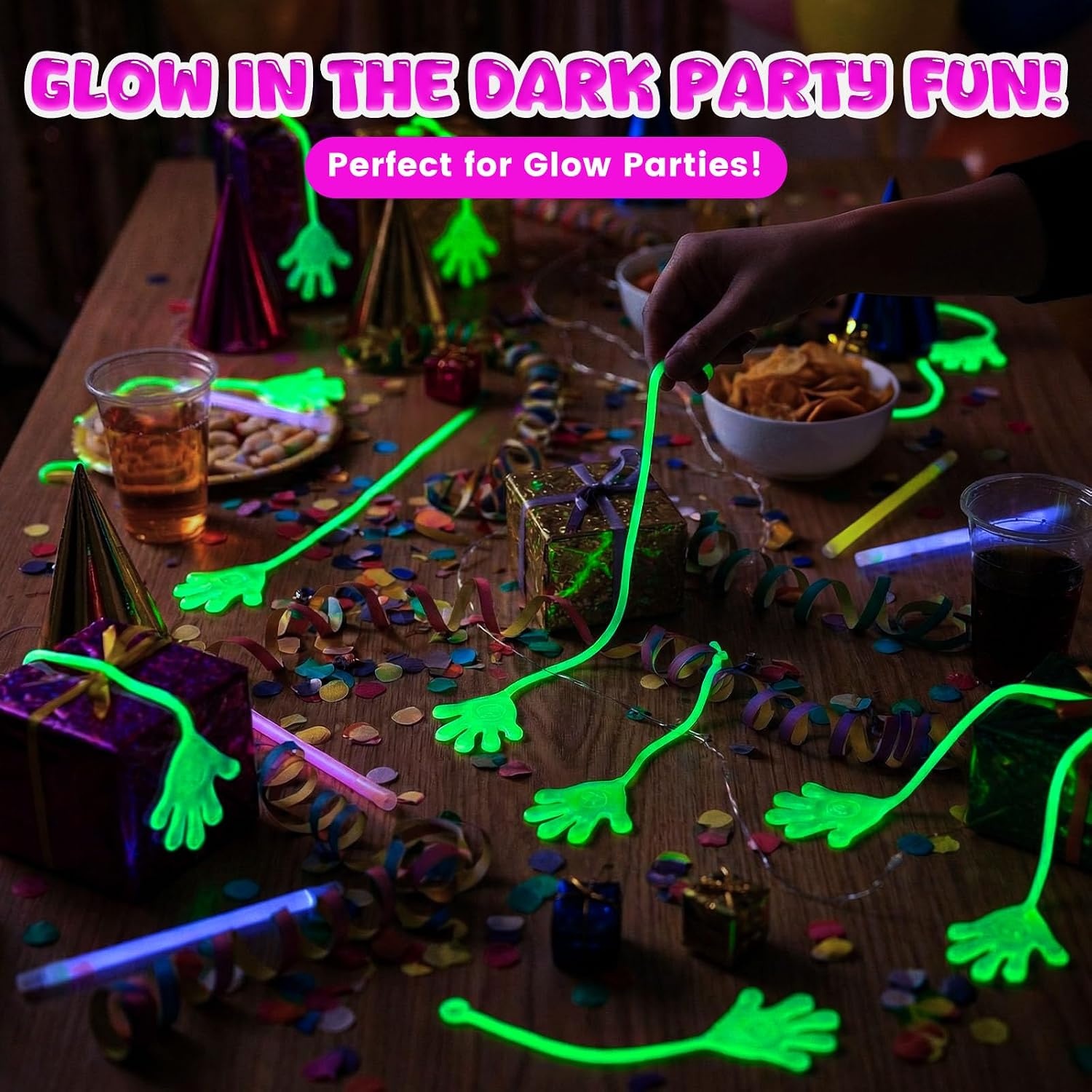 image:imageSHINDEL 115 PCS Glitter Sticky Hands Bulk for Glow in the Dark Party Favors
