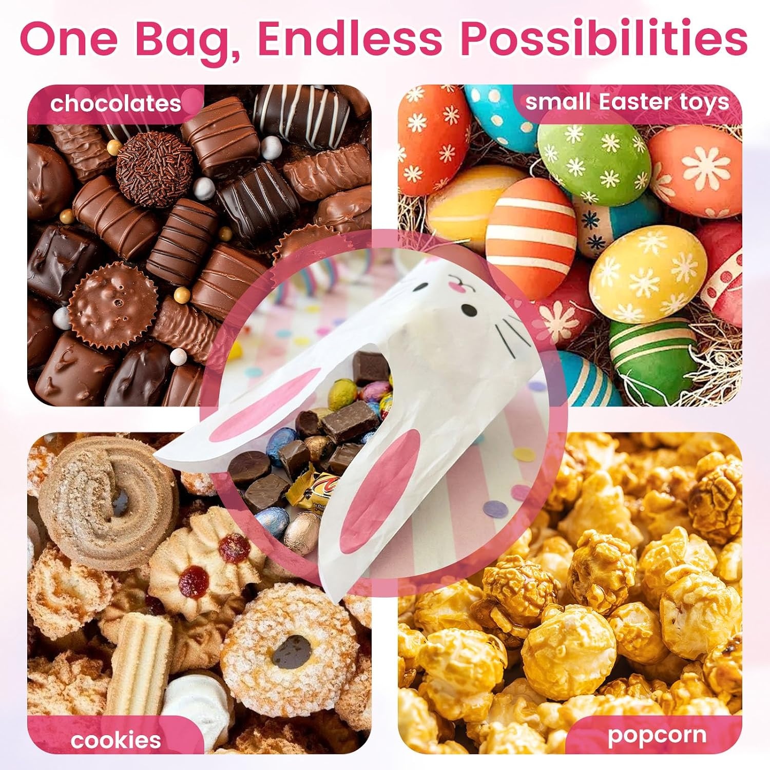 image:imageShindel 100PCS Cute Easter Goodie Bags 85 x 51 Inch Bunny Treat Bags for Cookie Snack Packaging Supplies