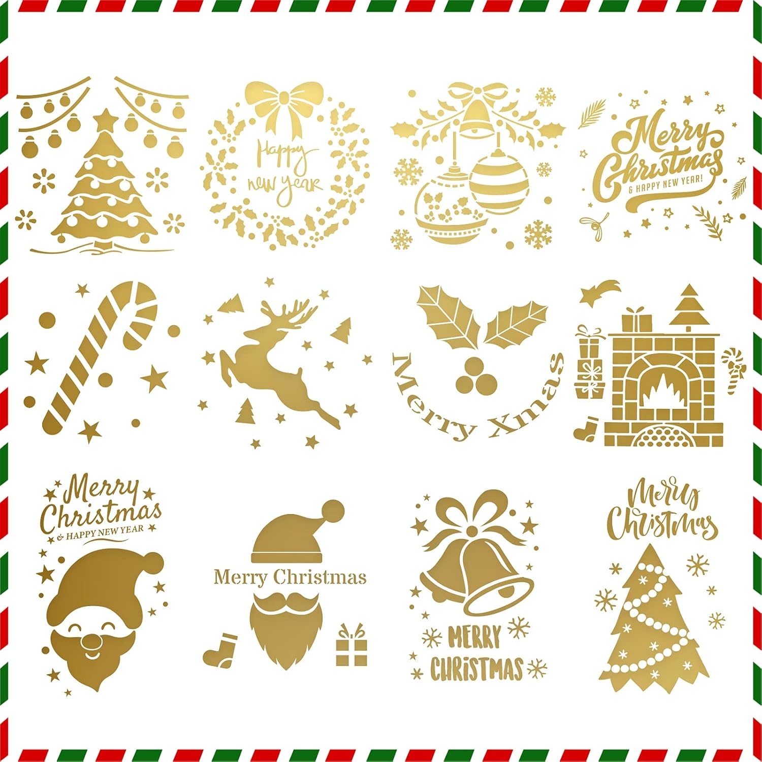 image:imageShindel 12PCS Christmas Holiday Golden Gift Bags Clear Christmas Gift Bags Shopping amp Merchandise Bags Winter Prints for Party Favors Goody Bags Xmas Presents 9 x 4 x 10inches