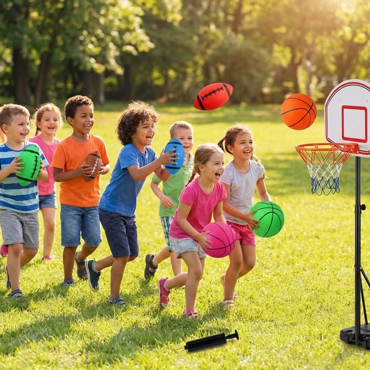 image:imageShindel 12PCS Mini Basketball amp Football Set 63 Inch Basketballs and Inflatable Waterproof Footballs with Pump Perfect for Outdoor Indoor Pool and Beach Play for Kids