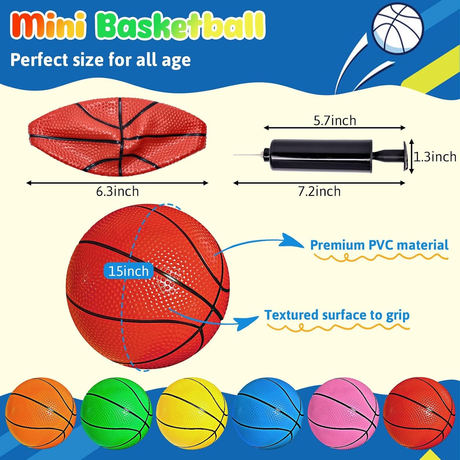 image:imageShindel 12PCS Mini Basketball amp Football Set 63 Inch Basketballs and Inflatable Waterproof Footballs with Pump Perfect for Outdoor Indoor Pool and Beach Play for Kids