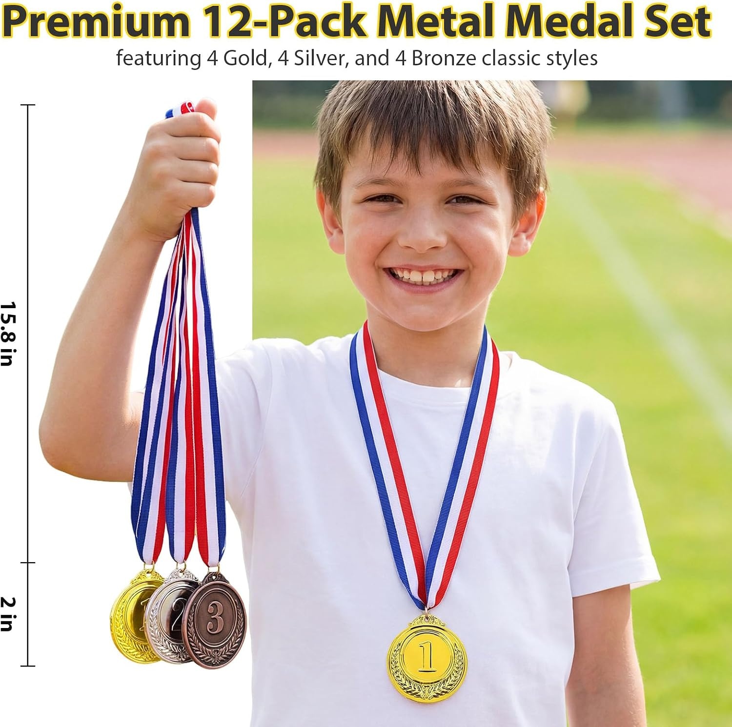 image:imageShindel 12PCS Winner Award Medals 1st 2nd 3rd Gold Silver Bronze Metal Medals for Sports Competitions Party Spelling Bees Olympic Style 2 Inches