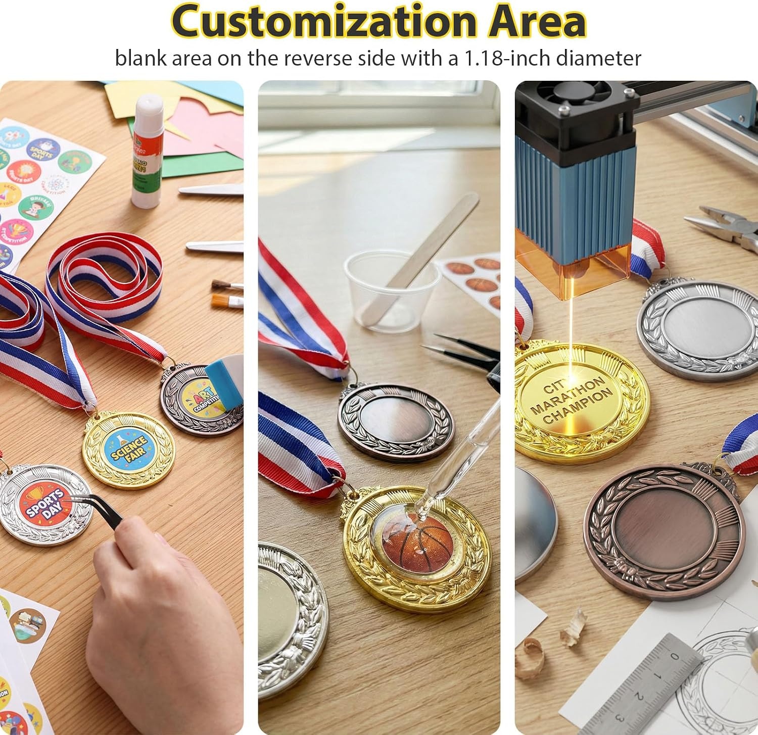 image:imageShindel 12PCS Winner Award Medals 1st 2nd 3rd Gold Silver Bronze Metal Medals for Sports Competitions Party Spelling Bees Olympic Style 2 Inches