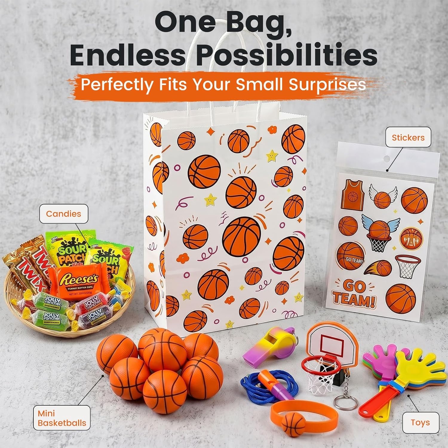 image:imageShindel 16 Pack Basketball Goodie Bags with Handles 55 X 28 X 8 inchMulticolor
