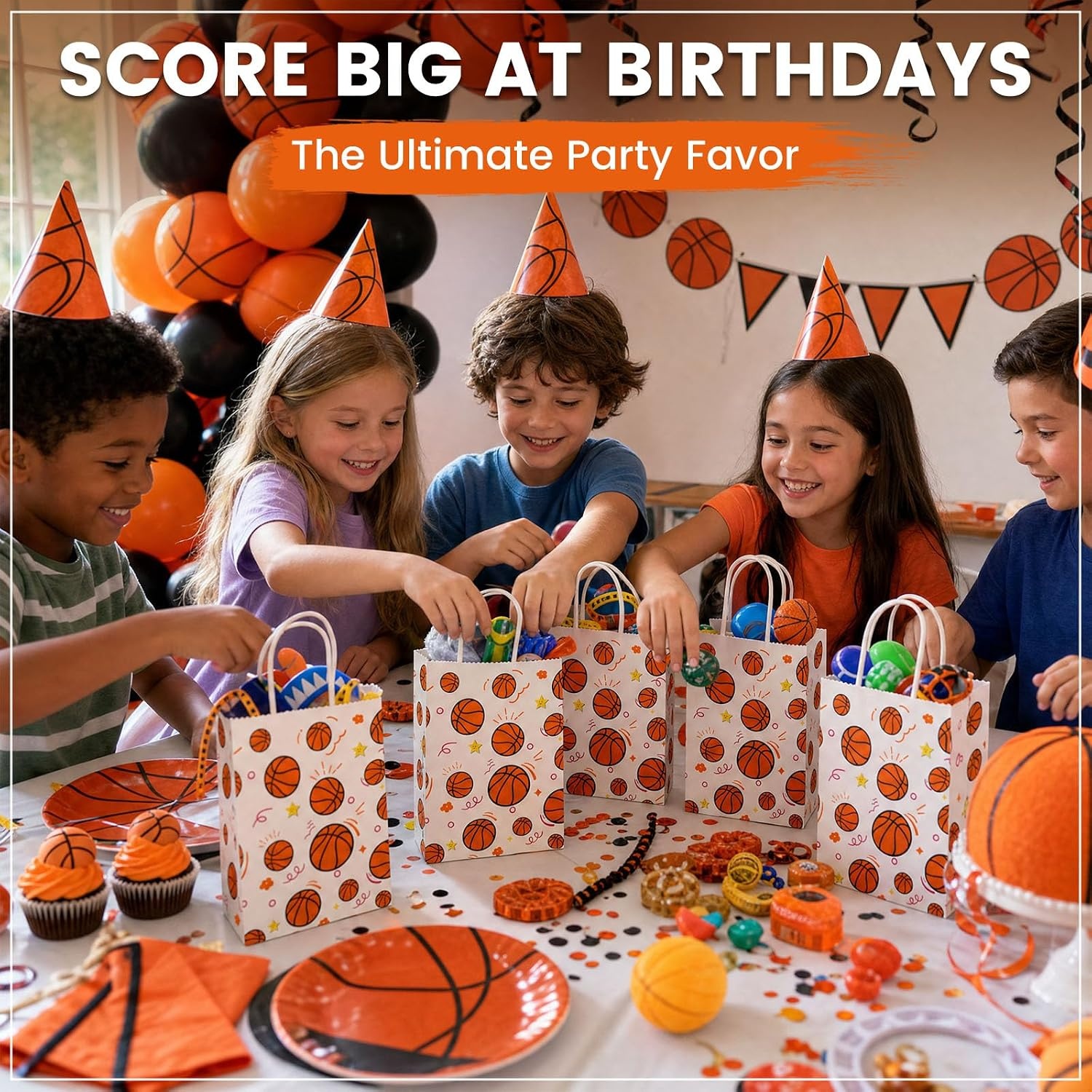 image:imageShindel 16 Pack Basketball Goodie Bags with Handles 55 X 28 X 8 inchMulticolor