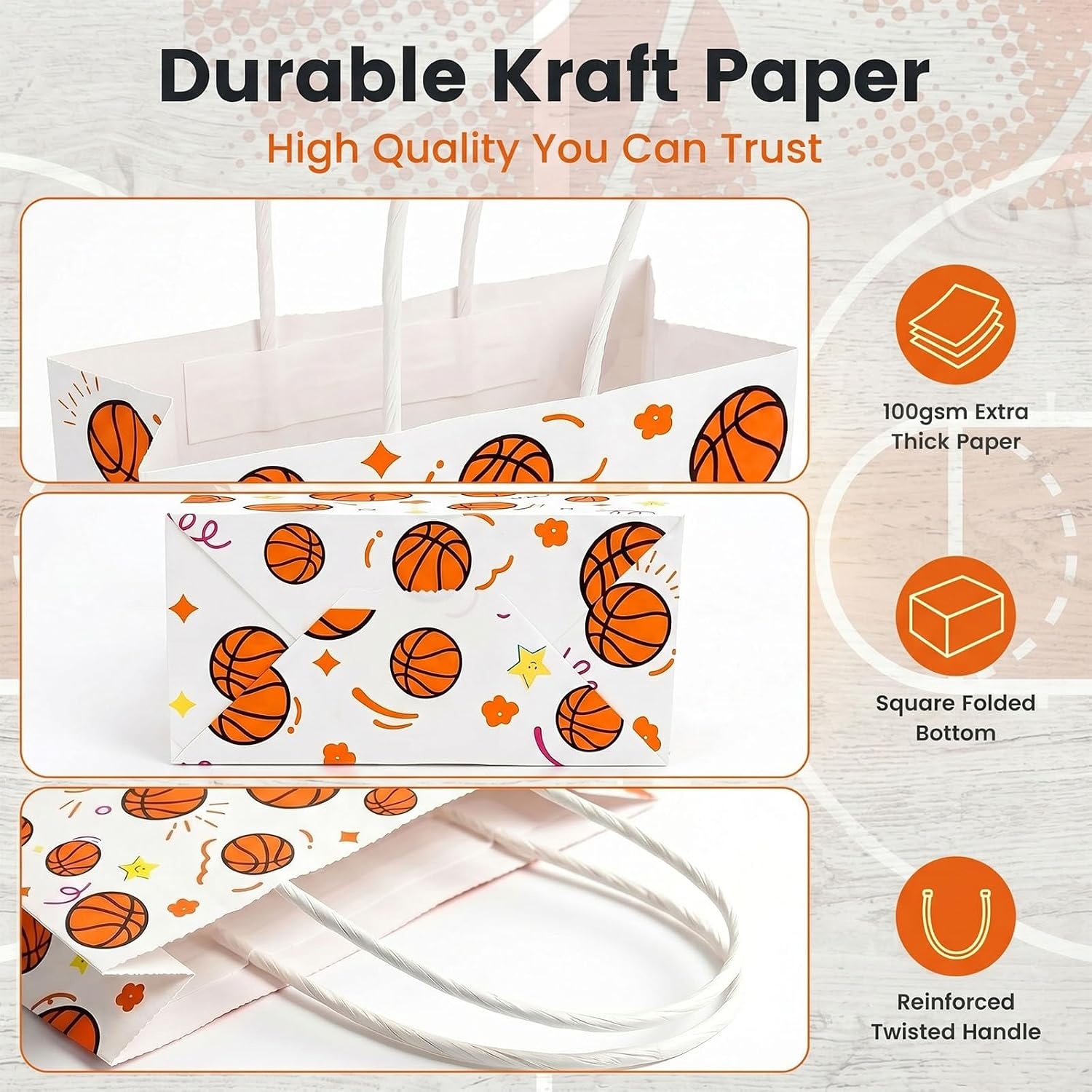 image:imageShindel 16 Pack Basketball Goodie Bags with Handles 55 X 28 X 8 inchMulticolor
