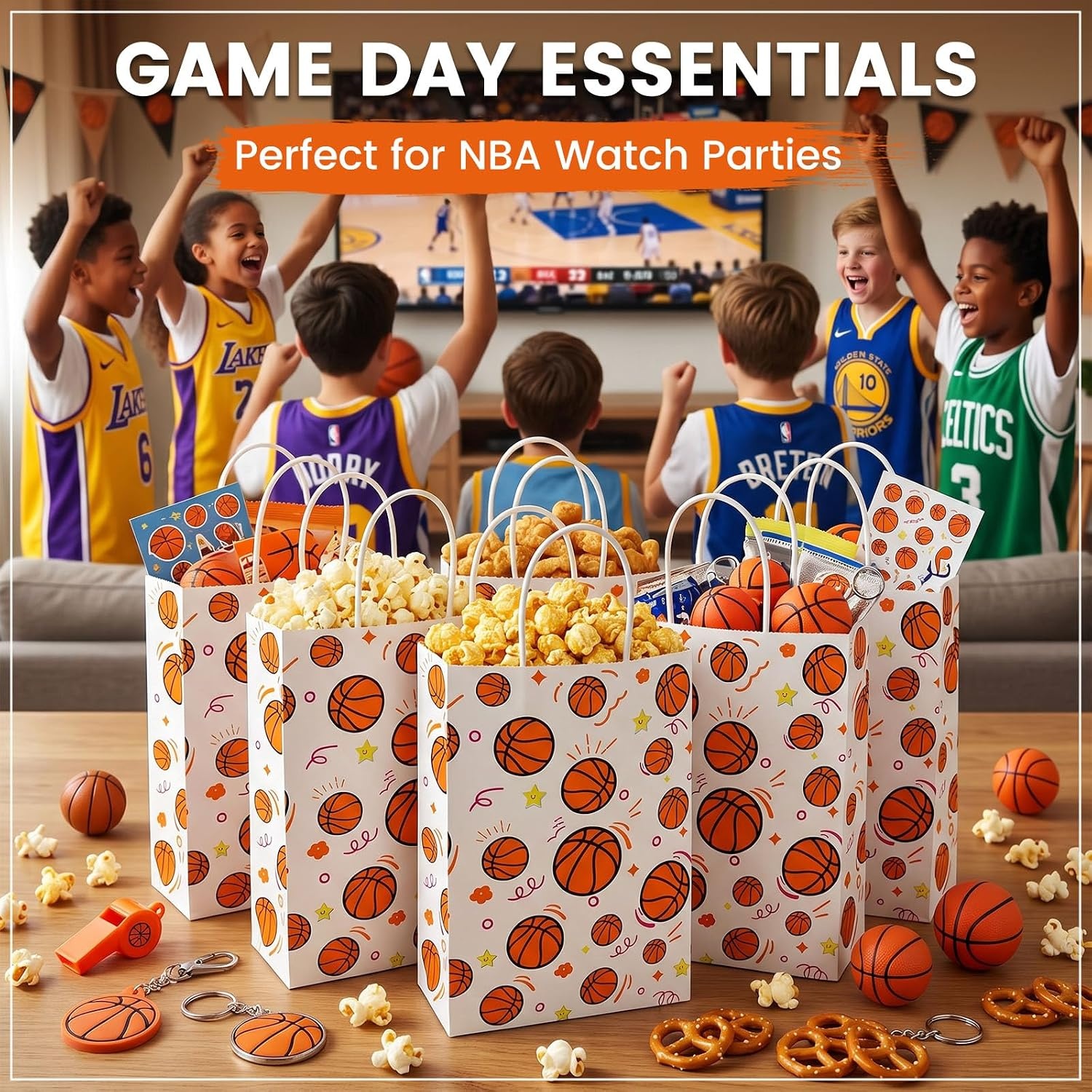 image:imageShindel 16 Pack Basketball Goodie Bags with Handles 55 X 28 X 8 inchMulticolor