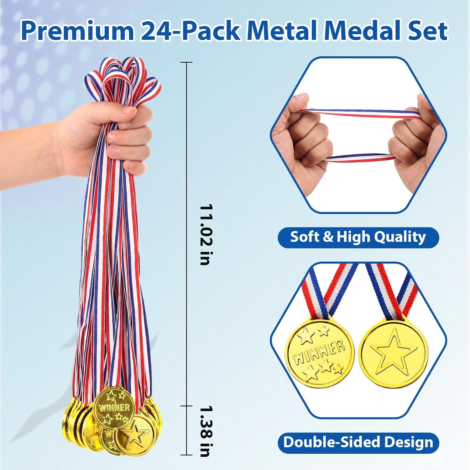 image:imageShindel 24 PCS Gold Medals Winner Award Medals Plastic with Neck Ribbon