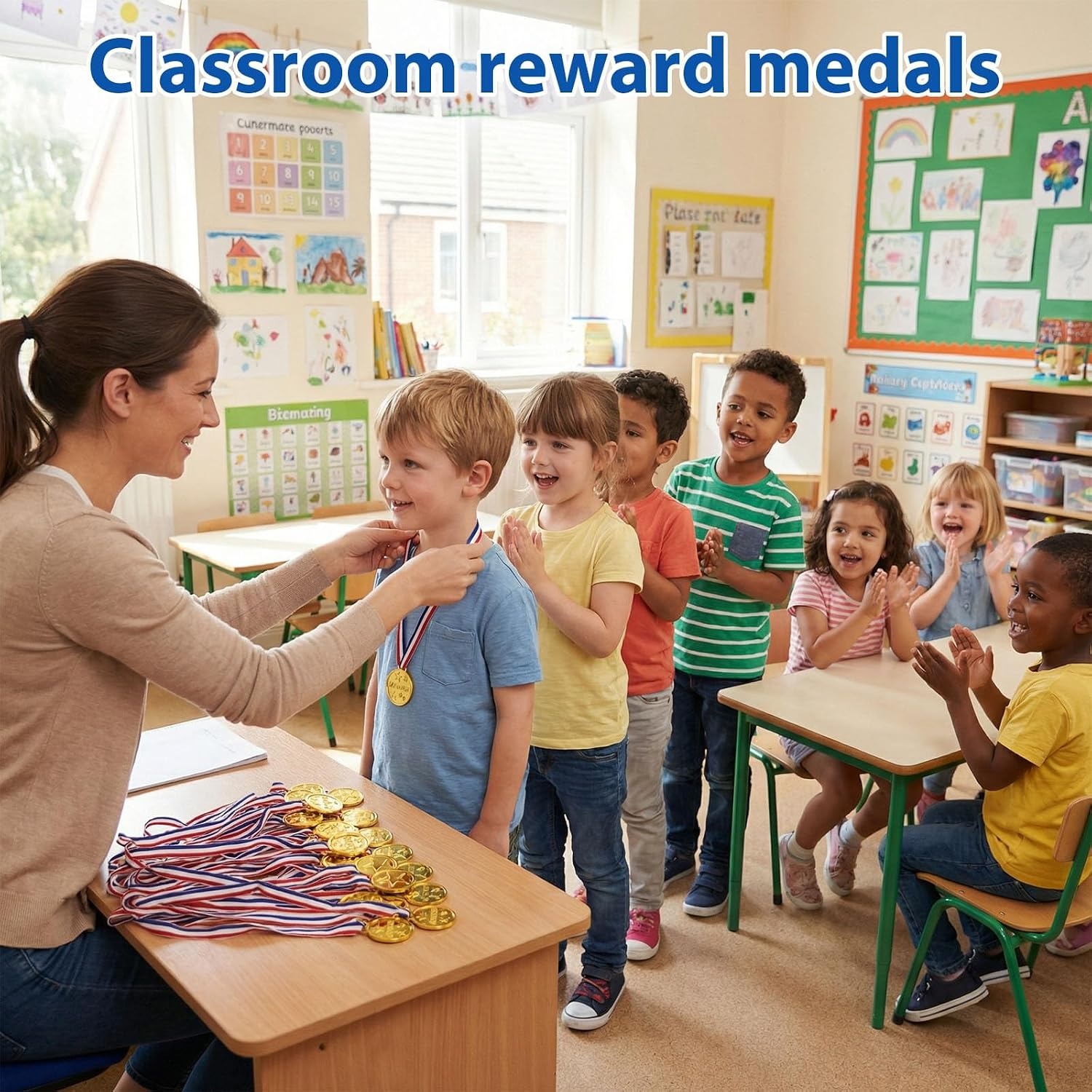 image:imageShindel 24 PCS Gold Medals Winner Award Medals Plastic with Neck Ribbon