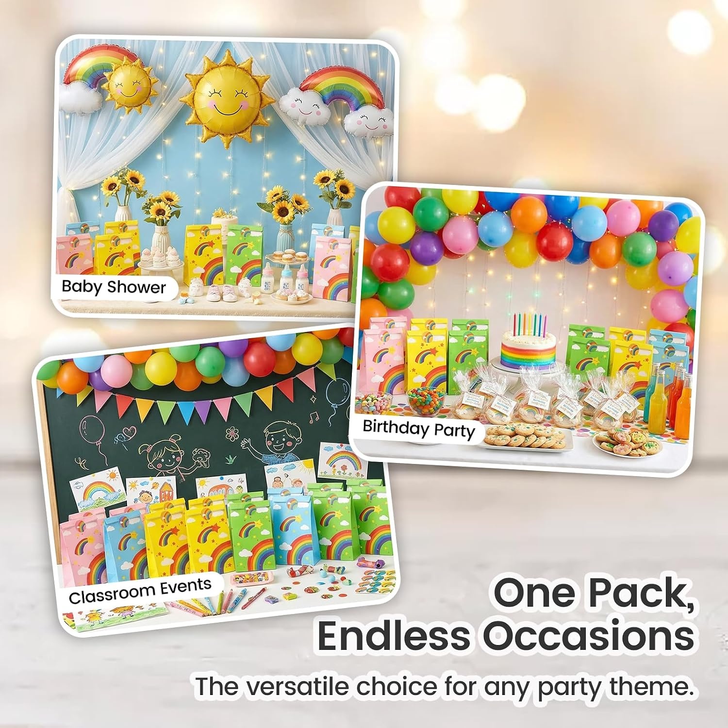 image:imageShindel 24 Pack Rainbow Party Favor Bags with Stickers 4 ColorsMulticolor