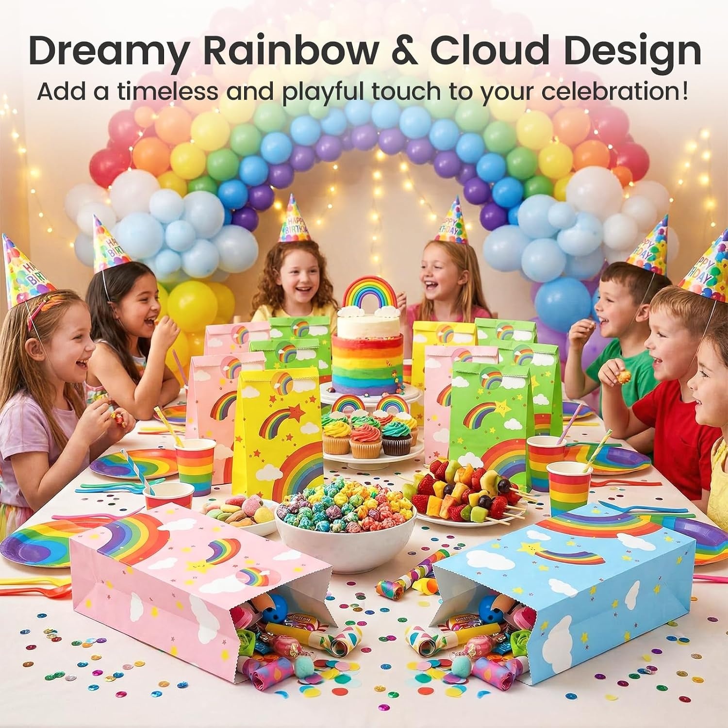 image:imageShindel 24 Pack Rainbow Party Favor Bags with Stickers 4 ColorsMulticolor