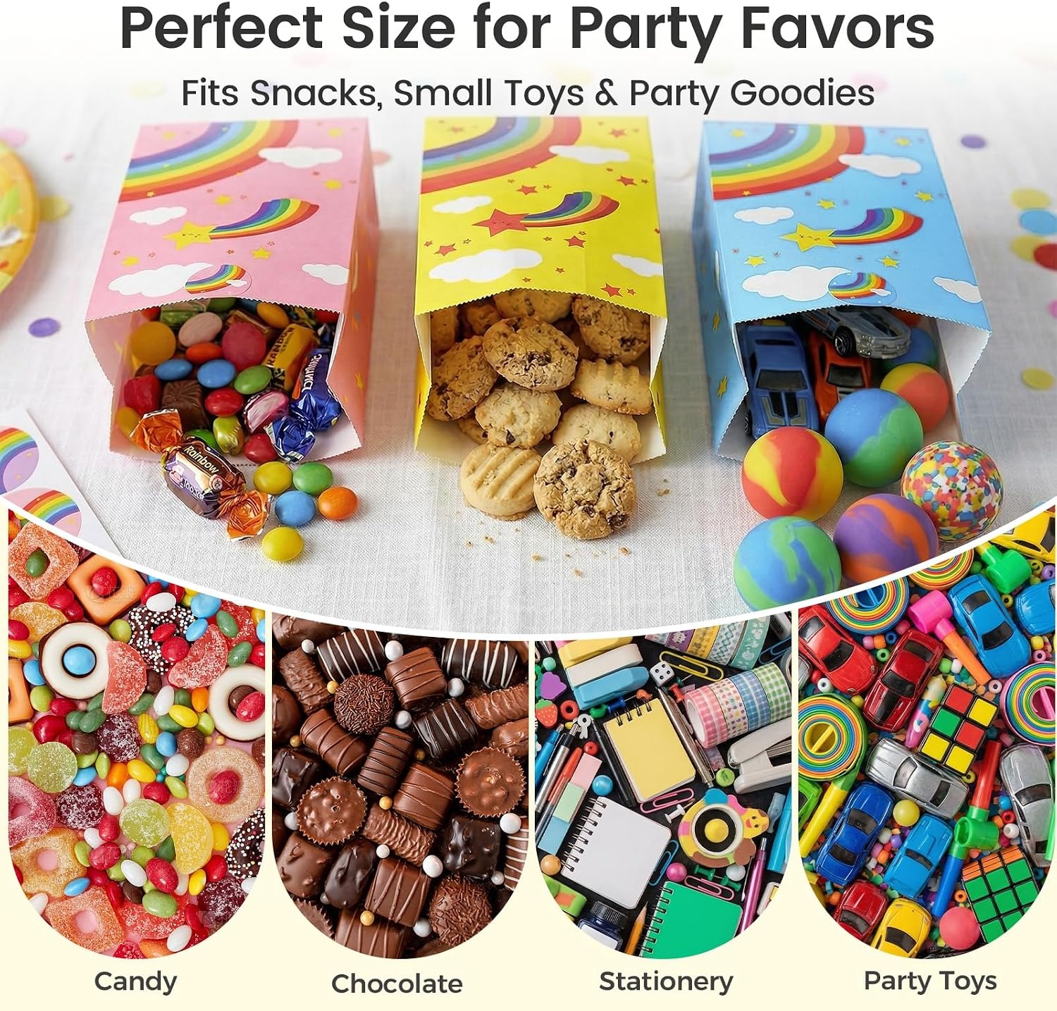 image:imageShindel 24 Pack Rainbow Party Favor Bags with Stickers 4 ColorsMulticolor