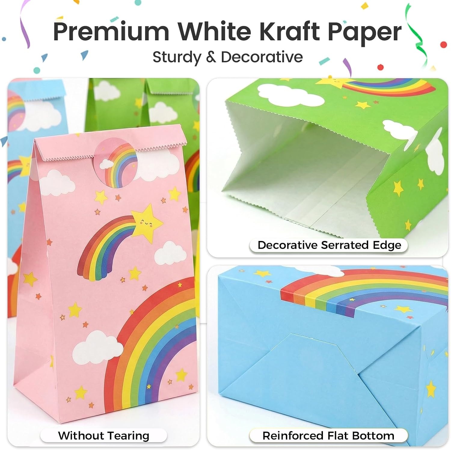 image:imageShindel 24 Pack Rainbow Party Favor Bags with Stickers 4 ColorsMulticolor