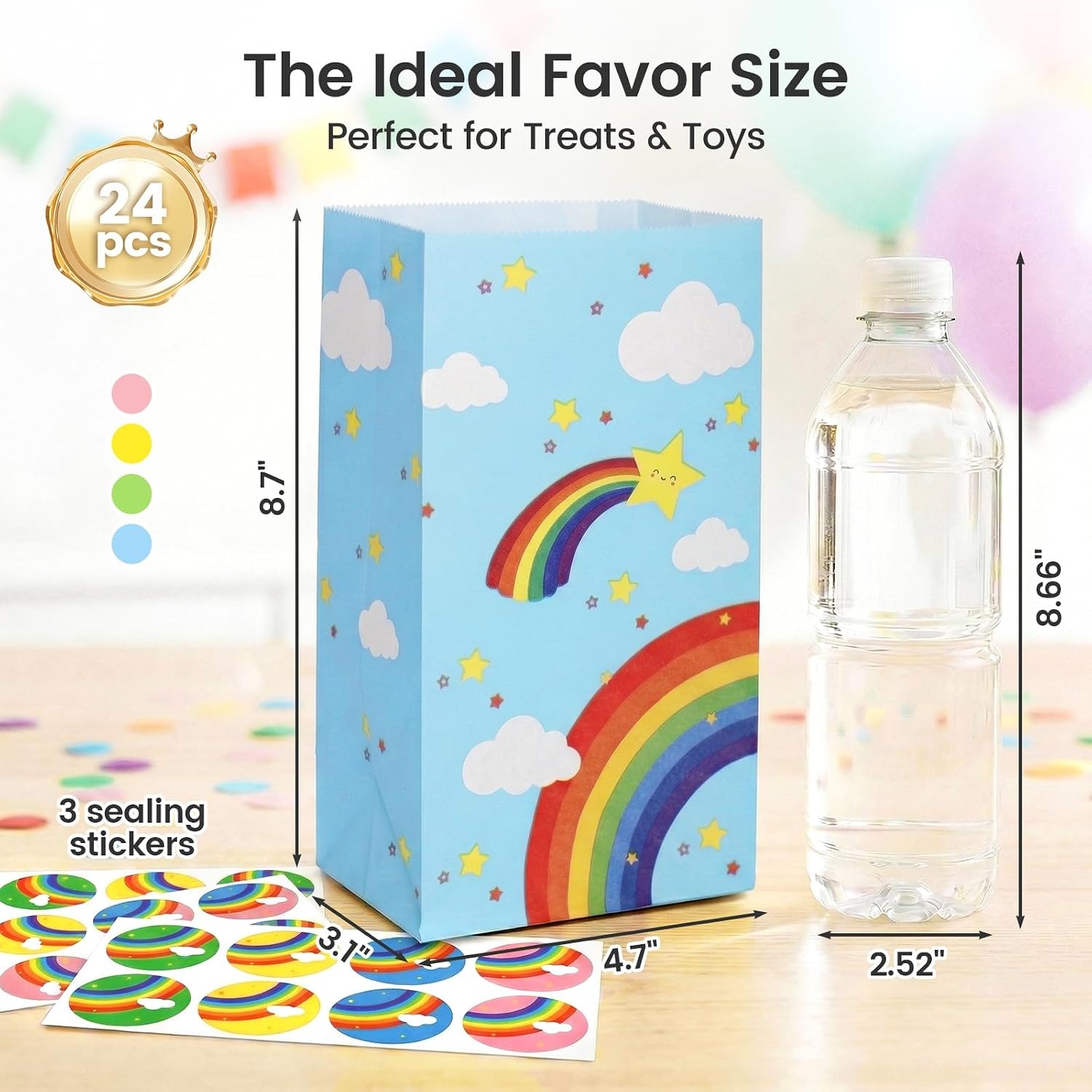 image:imageShindel 24 Pack Rainbow Party Favor Bags with Stickers 4 ColorsMulticolor