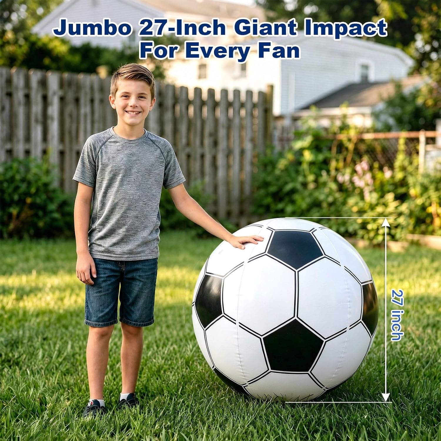 image:imageShindel 27Inch Giant Inflatable Soccer Ball Soccer Themed Party Decor amp Beach Pool Games HeavyDuty Without BPA Vinyl Ball for Outdoor Sports Backyard Lake amp Birthday ActivitiesPool Soccer Toy