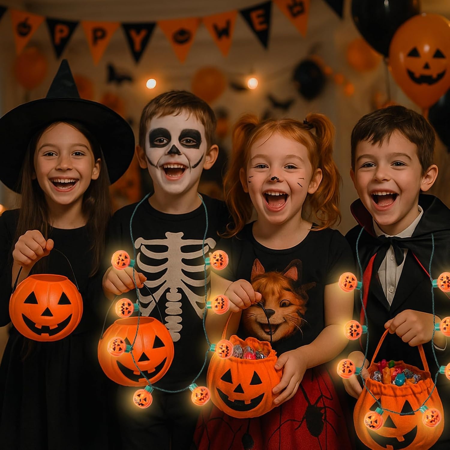 image:imageShindel 2PCS Pumpkin Light Up Necklaces Halloween Lightup Necklace Flashing Costume Supplies for Halloween Party Favors Trick or Treat