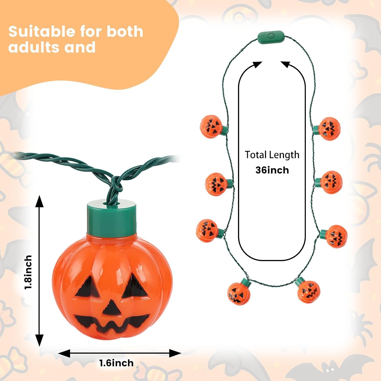 image:imageShindel 2PCS Pumpkin Light Up Necklaces Halloween Lightup Necklace Flashing Costume Supplies for Halloween Party Favors Trick or Treat