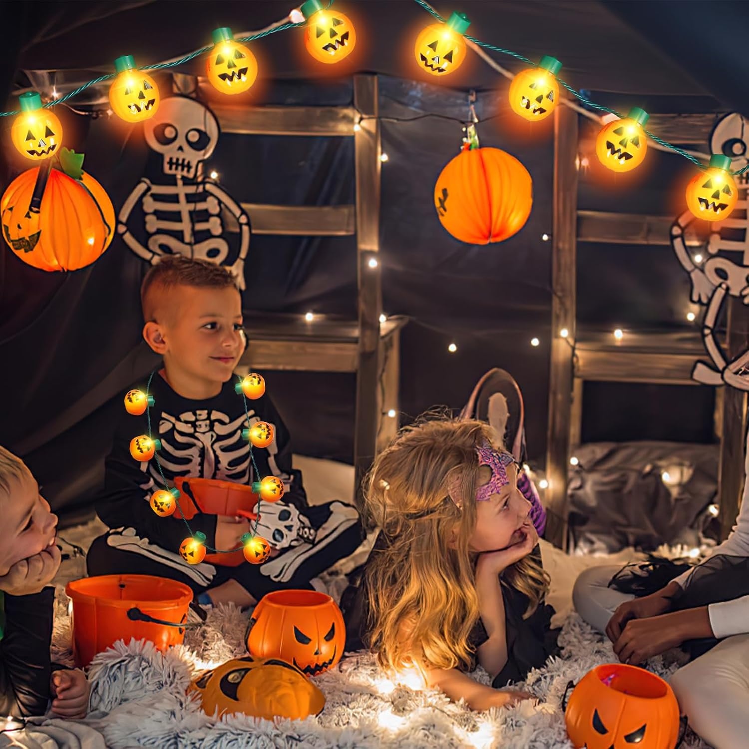 image:imageShindel 2PCS Pumpkin Light Up Necklaces Halloween Lightup Necklace Flashing Costume Supplies for Halloween Party Favors Trick or Treat