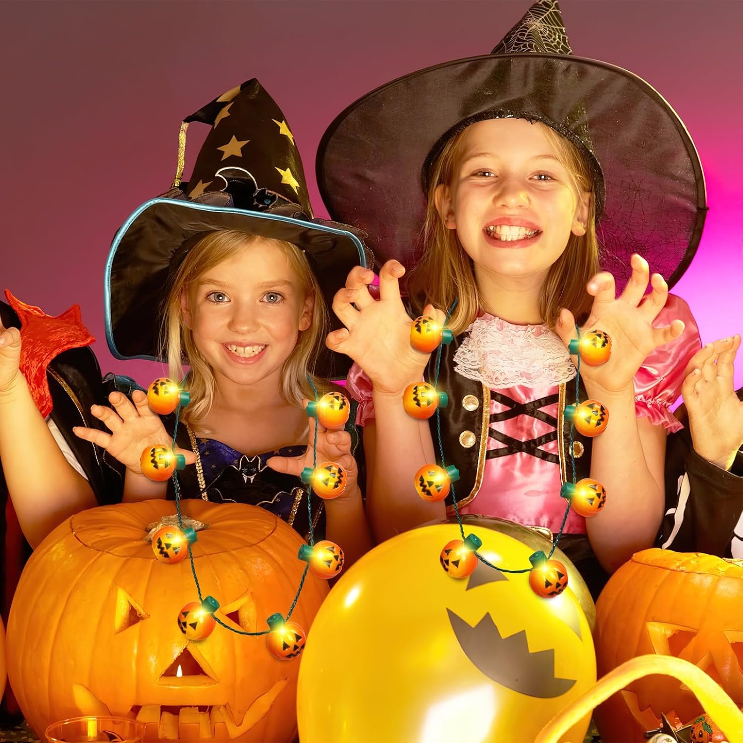 image:imageShindel 2PCS Pumpkin Light Up Necklaces Halloween Lightup Necklace Flashing Costume Supplies for Halloween Party Favors Trick or Treat