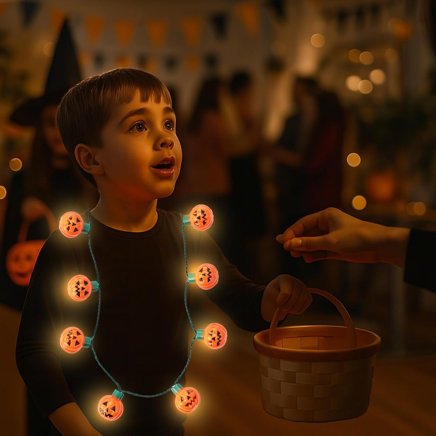 image:imageShindel 2PCS Pumpkin Light Up Necklaces Halloween Lightup Necklace Flashing Costume Supplies for Halloween Party Favors Trick or Treat