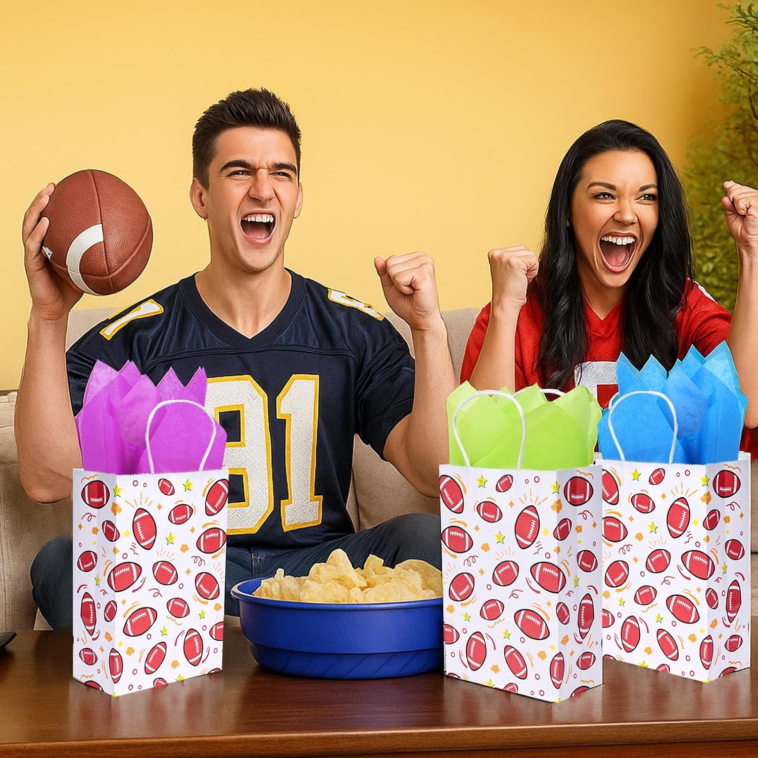 image:imageShindel 330 Sheets Multicolor Tissue Paper 14x10 Inch and 16PCS Football Goodie Bags with Handles Paper Gift Bags 55 x 28 x 8 Inch for Birthday Supplies Baby Shower DIY Crafts Wedding