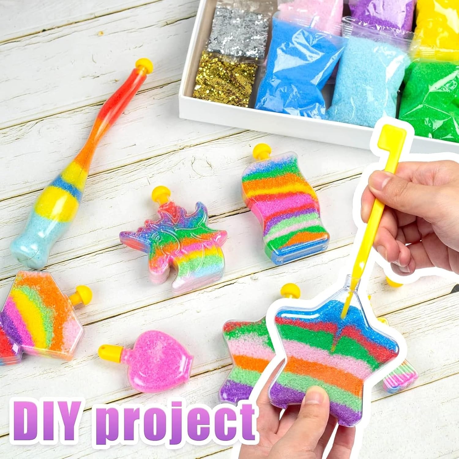 image:imageShindel 36PCS Sand Art Kit with 8 Bottles 10 Colored 2 Glitter Sand BagsMedium