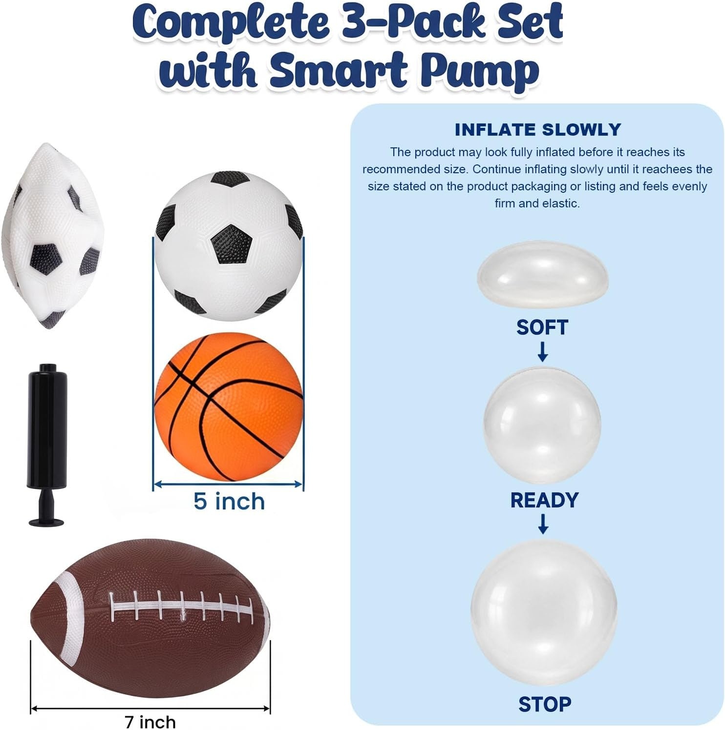 image:imageShindel 3Pack Sports Balls 5Inch Soccer Ball Basketball amp 7 Inches Footballs for Toddlers 13 Adults Party Favors for Kids Classroom Prize Valentine Exchange Gifts with Air Pump