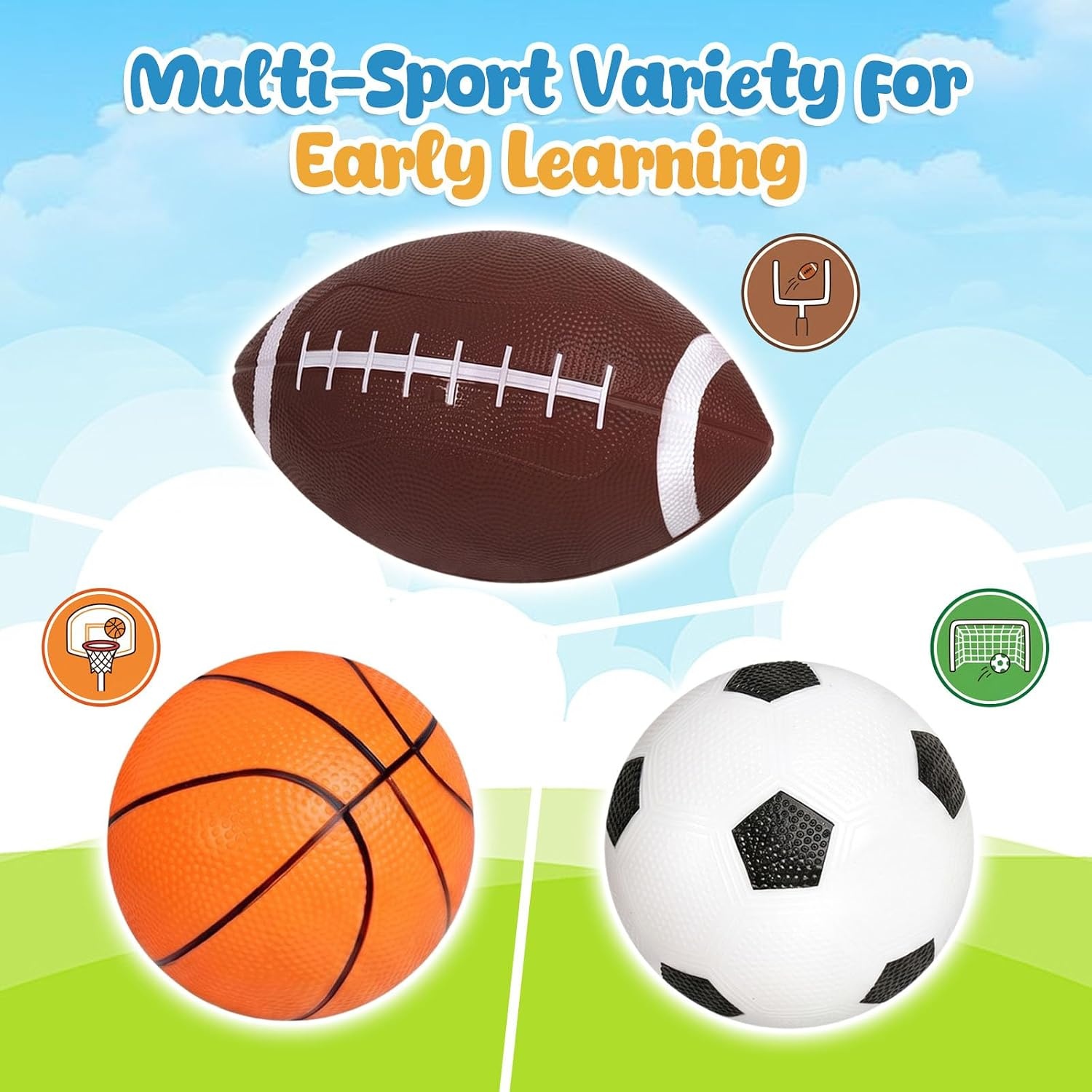 image:imageShindel 3Pack Sports Balls 5Inch Soccer Ball Basketball amp 7 Inches Footballs for Toddlers 13 Adults Party Favors for Kids Classroom Prize Valentine Exchange Gifts with Air Pump