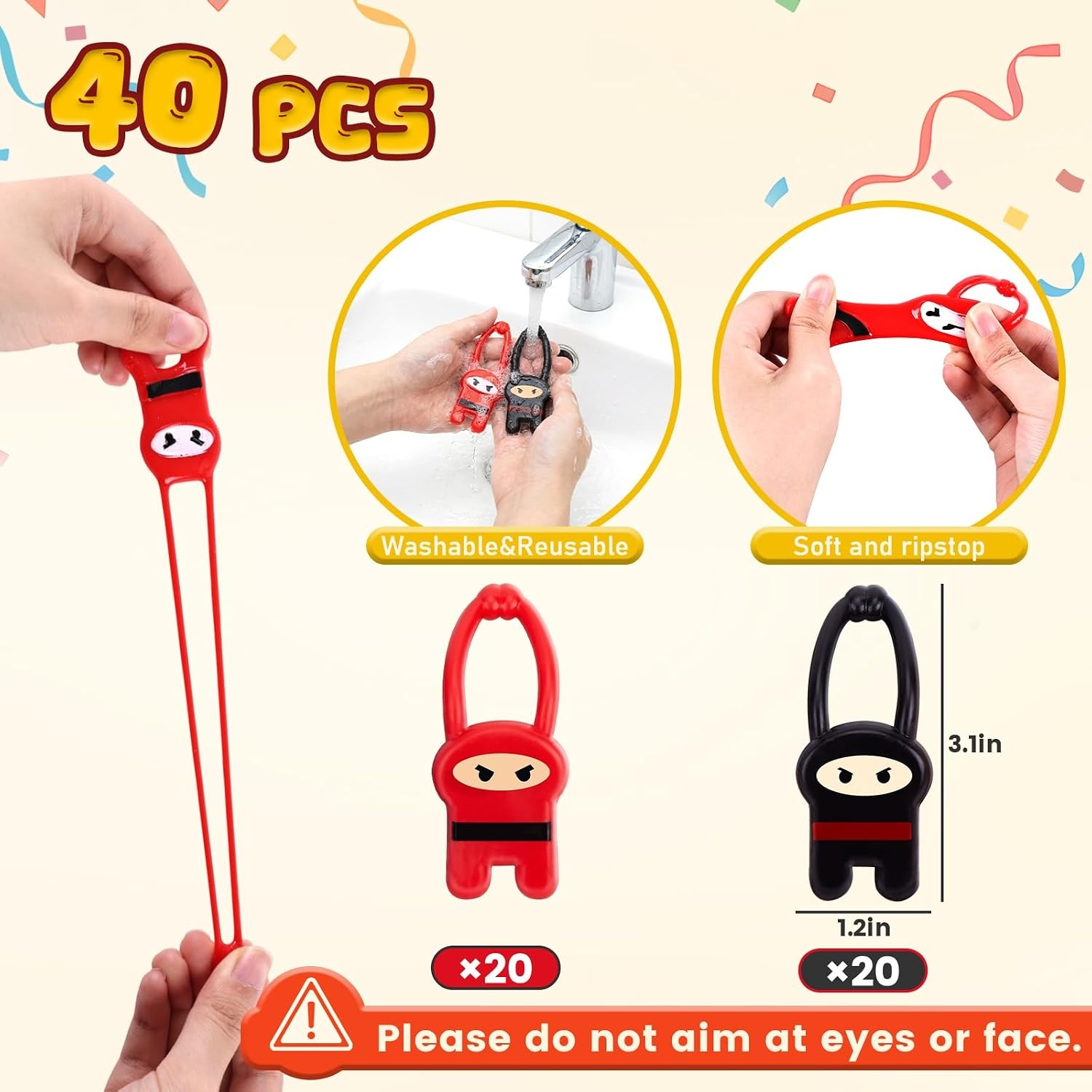 image:imageShindel 40 PCS Slingshot Finger Flying Sticky Ninjas toys for Party Favors32 Inches