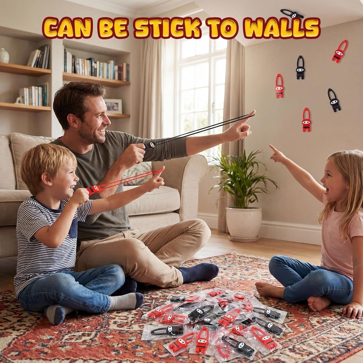 image:imageShindel 40 PCS Slingshot Finger Flying Sticky Ninjas toys for Party Favors32 Inches