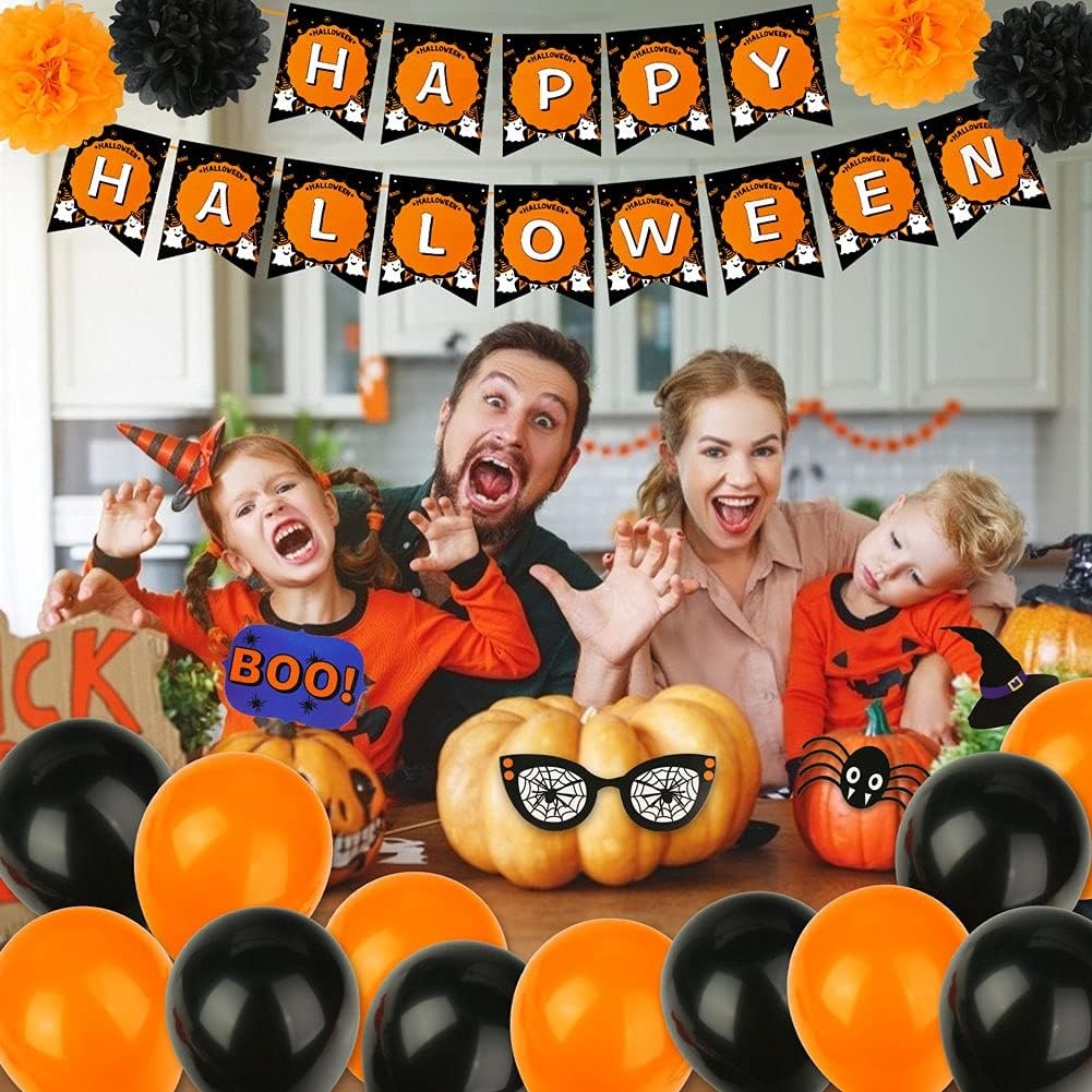 image:imageShindel 40PCS Halloween Party Decorations Halloween Party Supplies Including Halloween Banner Balloons Paper Pom Poms Halloween PhotoProps Home Garden Bar Decor