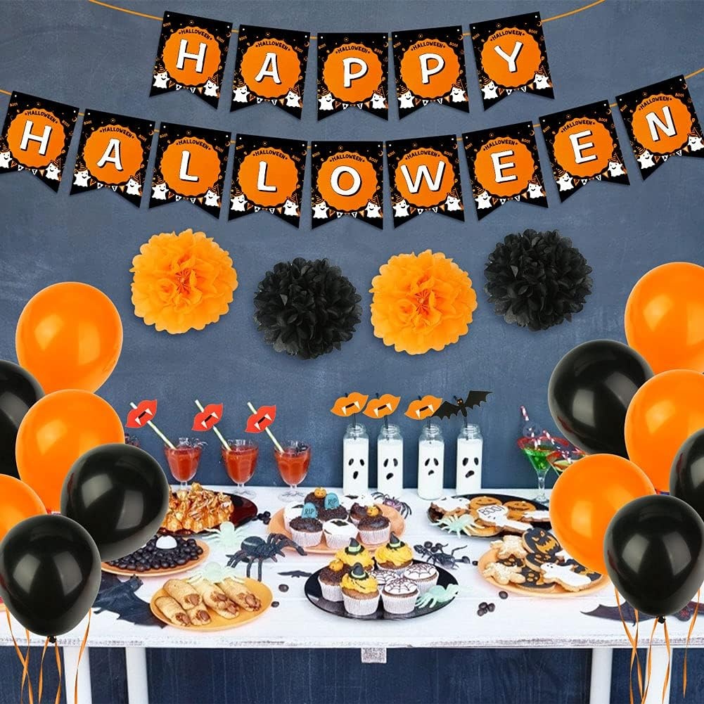 image:imageShindel 40PCS Halloween Party Decorations Halloween Party Supplies Including Halloween Banner Balloons Paper Pom Poms Halloween PhotoProps Home Garden Bar Decor