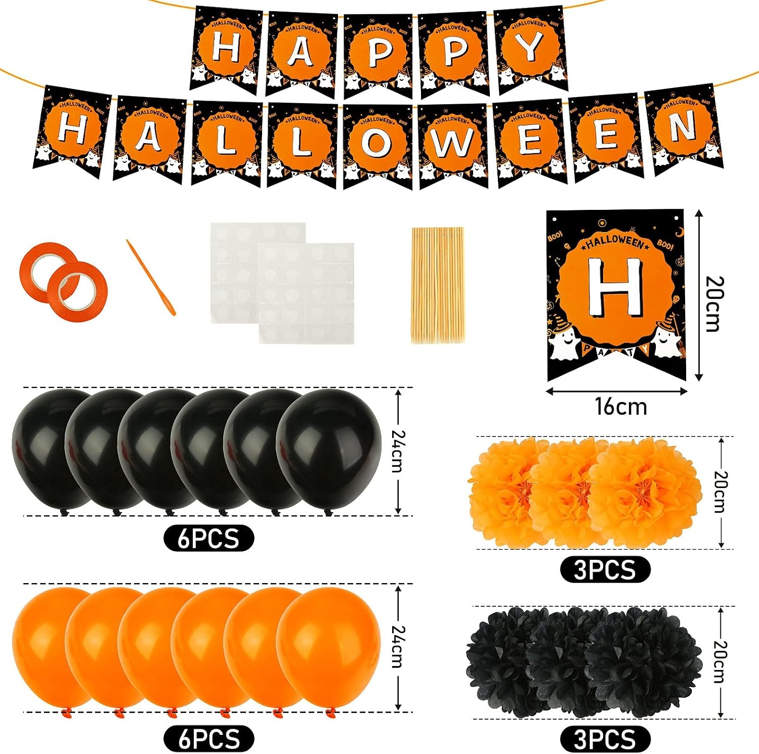image:imageShindel 40PCS Halloween Party Decorations Halloween Party Supplies Including Halloween Banner Balloons Paper Pom Poms Halloween PhotoProps Home Garden Bar Decor