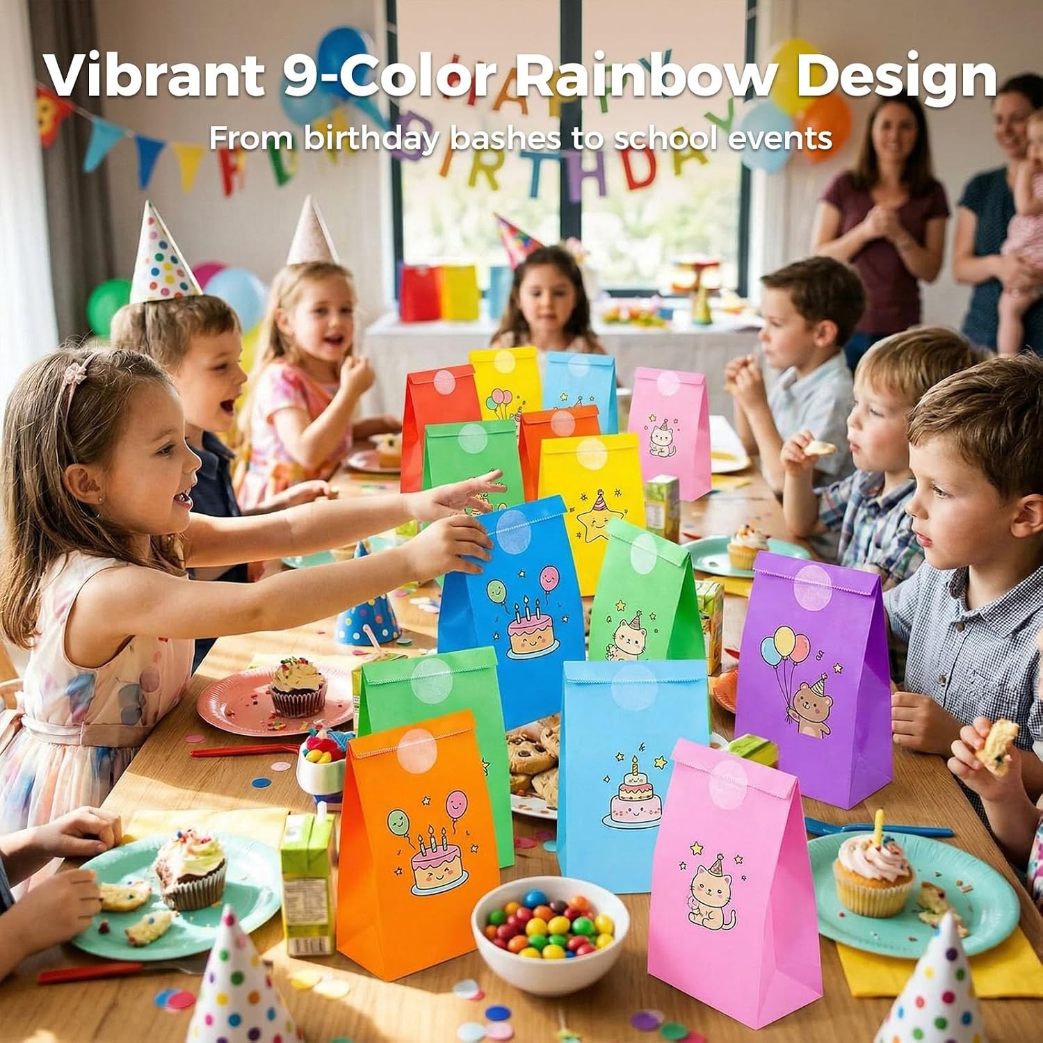 image:imageShindel 48 Pac Colorful Goodie Bags with Stickers paper lunch bags
