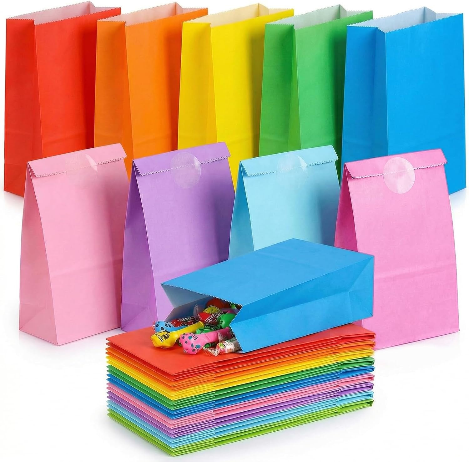 image:imageShindel 48 Pac Colorful Goodie Bags with Stickers paper lunch bags