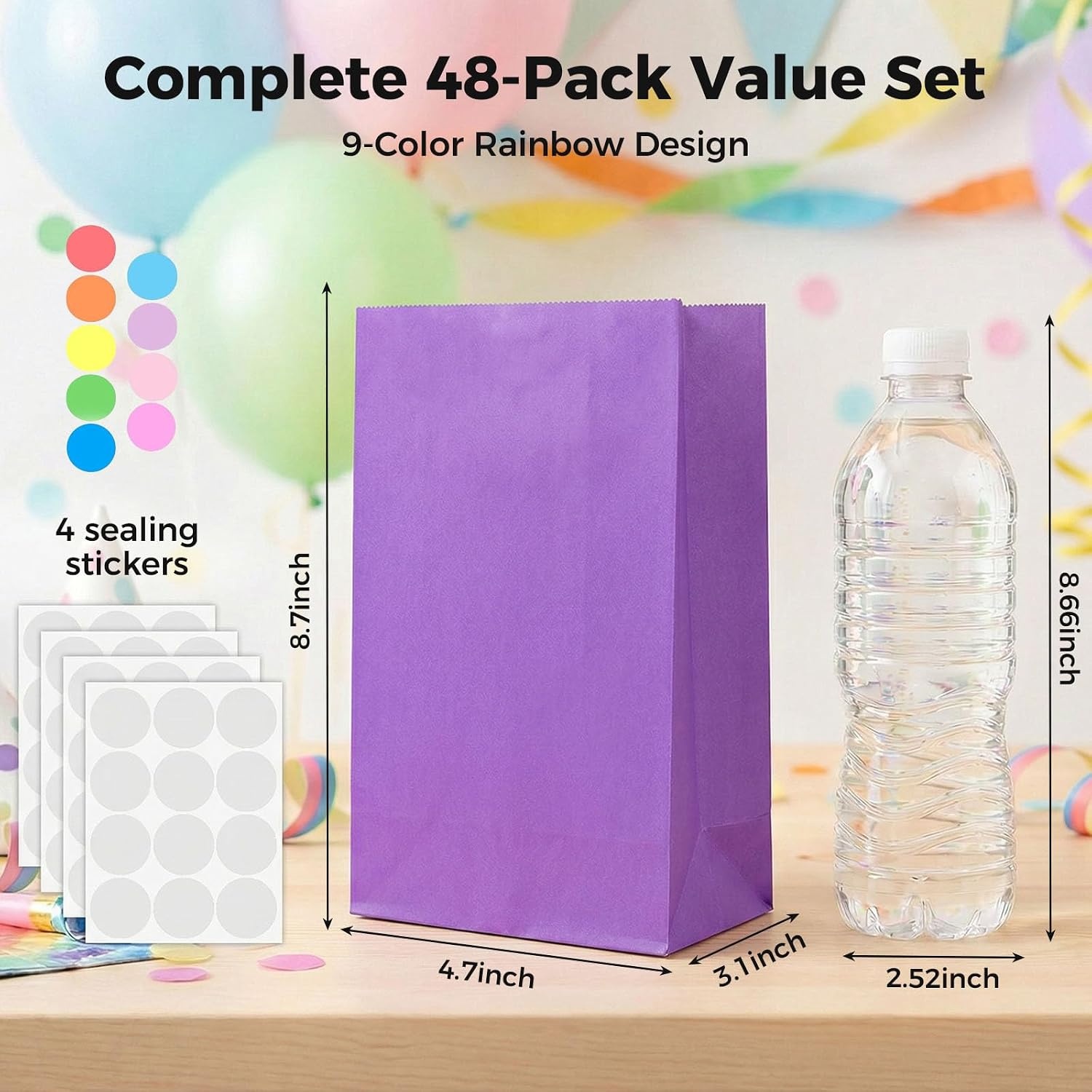 image:imageShindel 48 Pac Colorful Goodie Bags with Stickers paper lunch bags