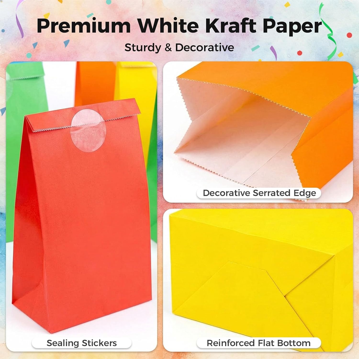 image:imageShindel 48 Pac Colorful Goodie Bags with Stickers paper lunch bags