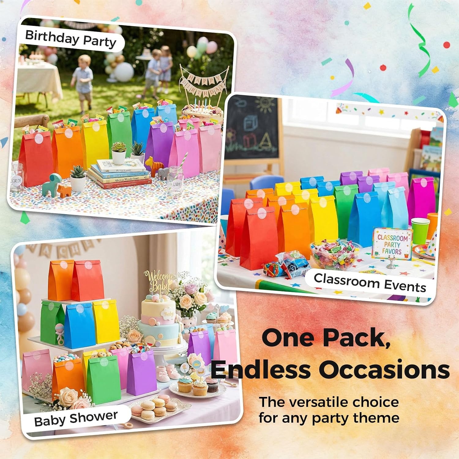 image:imageShindel 48 Pac Colorful Goodie Bags with Stickers paper lunch bags