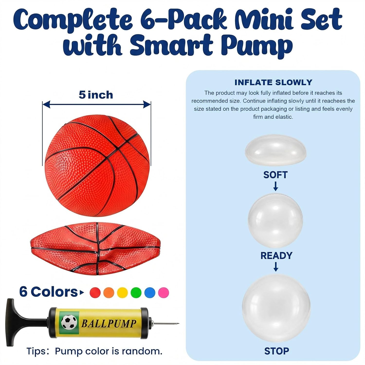 image:imageShindel 6 PCS Mini Basketballs with Pump 47 Inch Multicolor