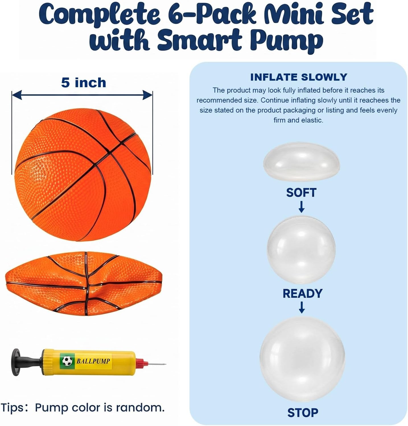 image:imageShindel 6 PCS Mini Basketballs with Pump 5 Inch OrangeOrange