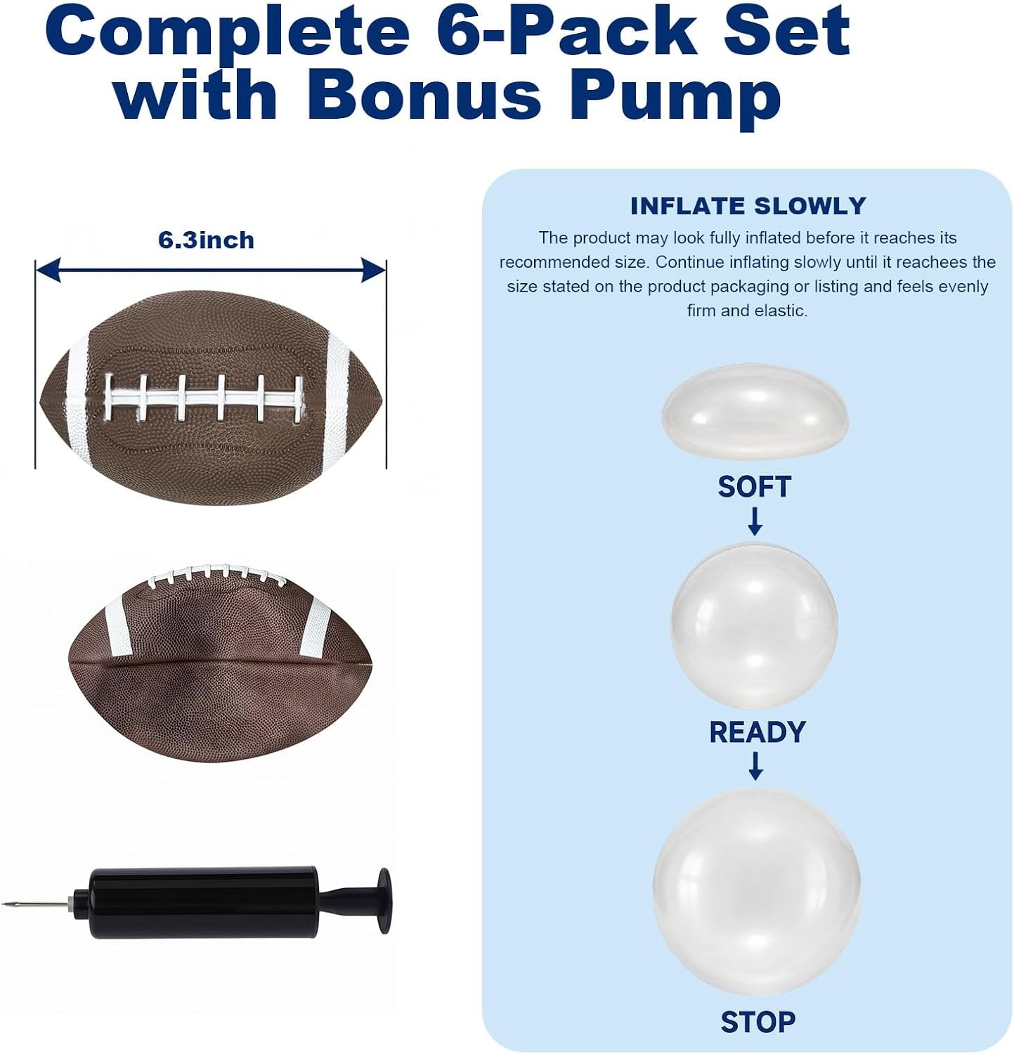 image:imageShindel 6 PCS Mini Inflatable Football with Pump 63 Inch BrownBrown