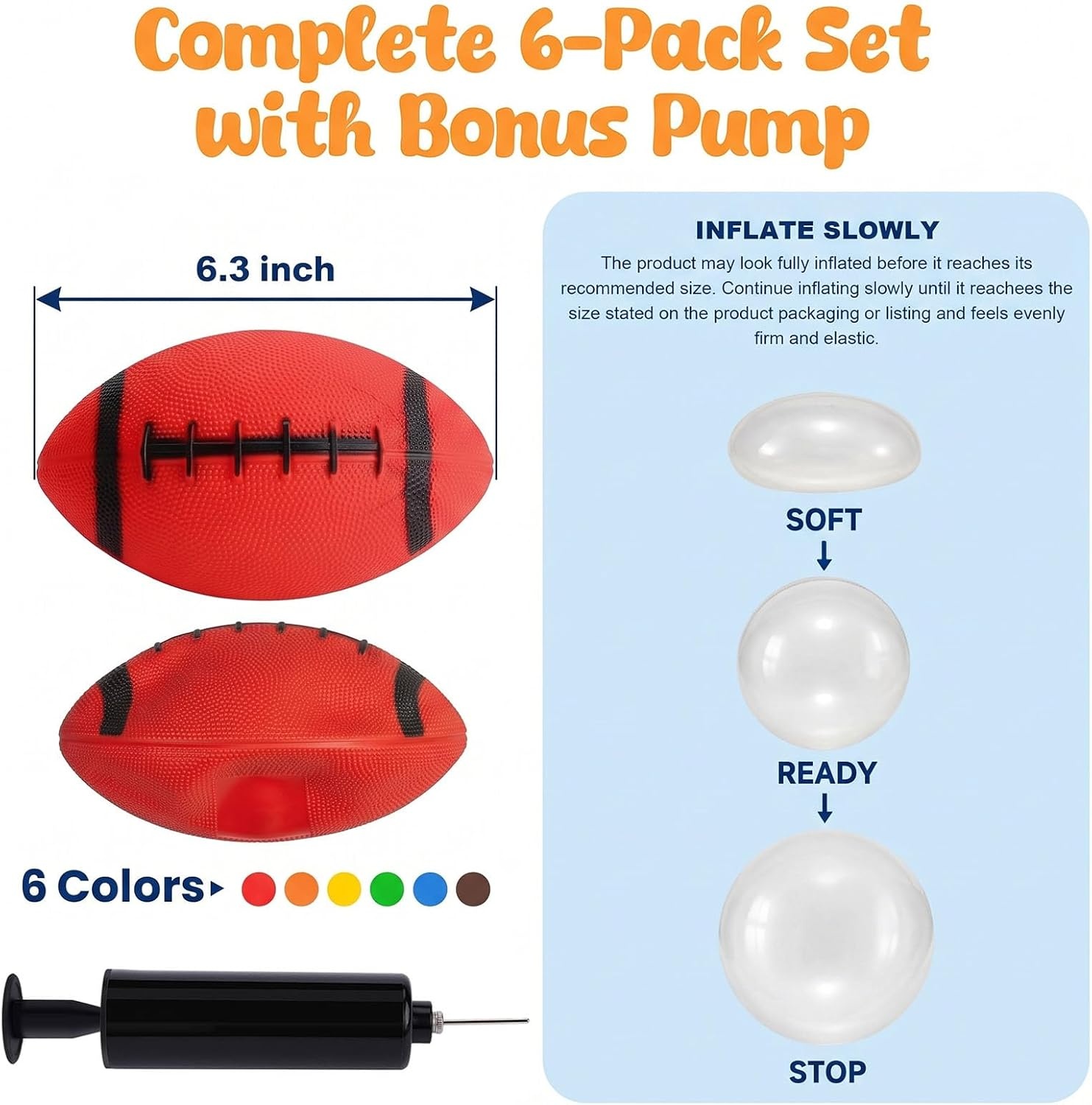 image:imageShindel 6 PCS Mini Inflatable Football with Pump 63 Inch BrownMulticolor