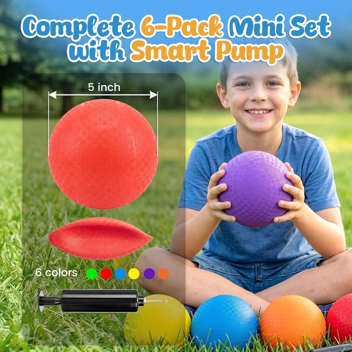 image:imageShindel 6PCS Playground Ball with Air Pump 5inch Inflatable Dodge Ball for Kids Indoor OutdoorMedium Pack of 2