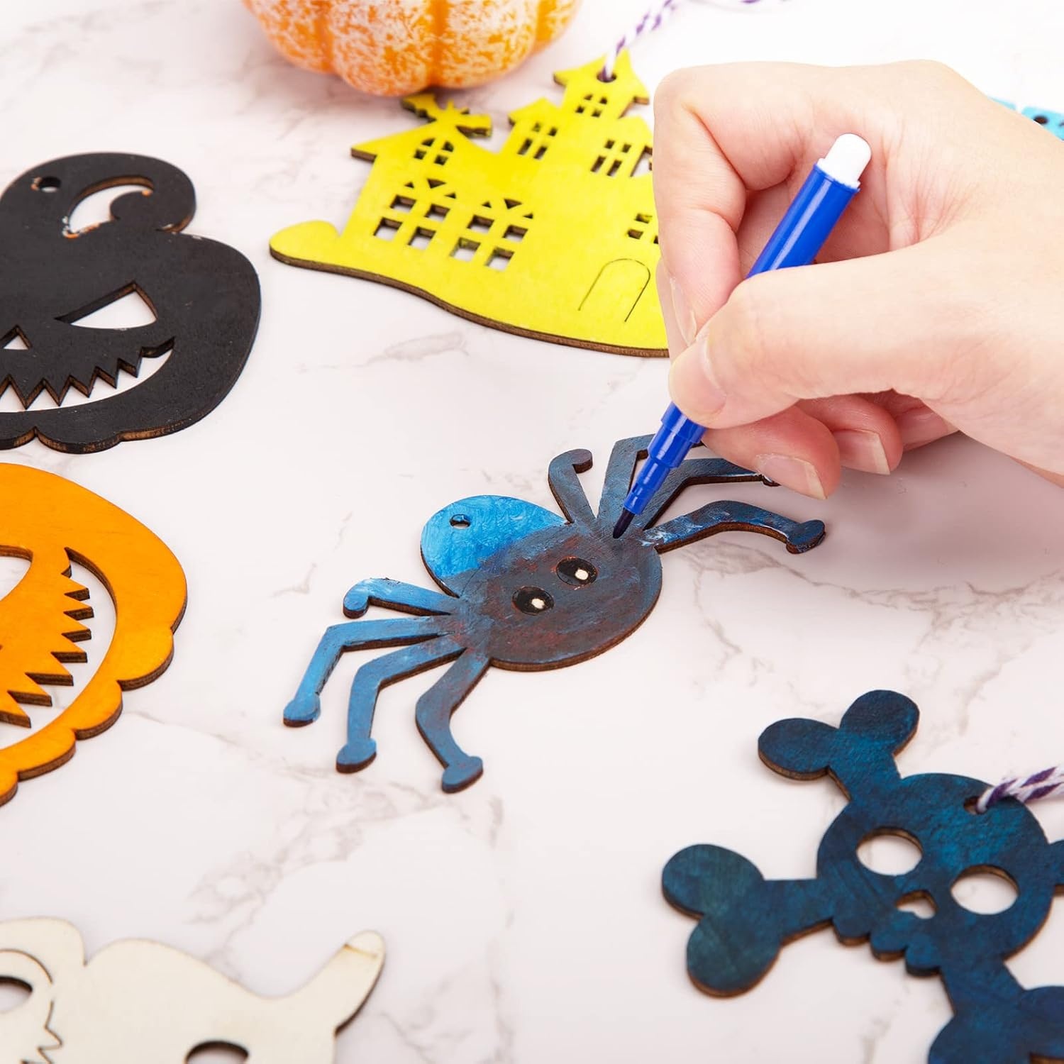 image:imageShindel 72PCS Halloween Wood Ornaments and 12PCS Plastic Hourglass Timer