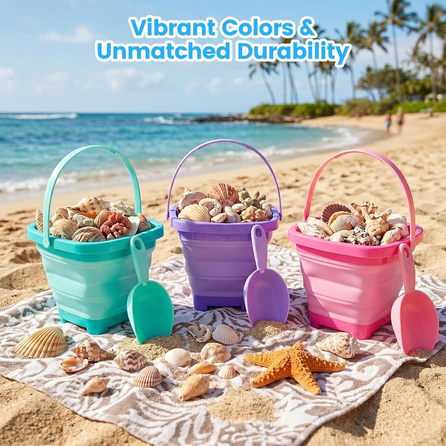 image:imageShindel Collapsible Bucket with Shovels3 Sets MulticolorPurplegreenpink