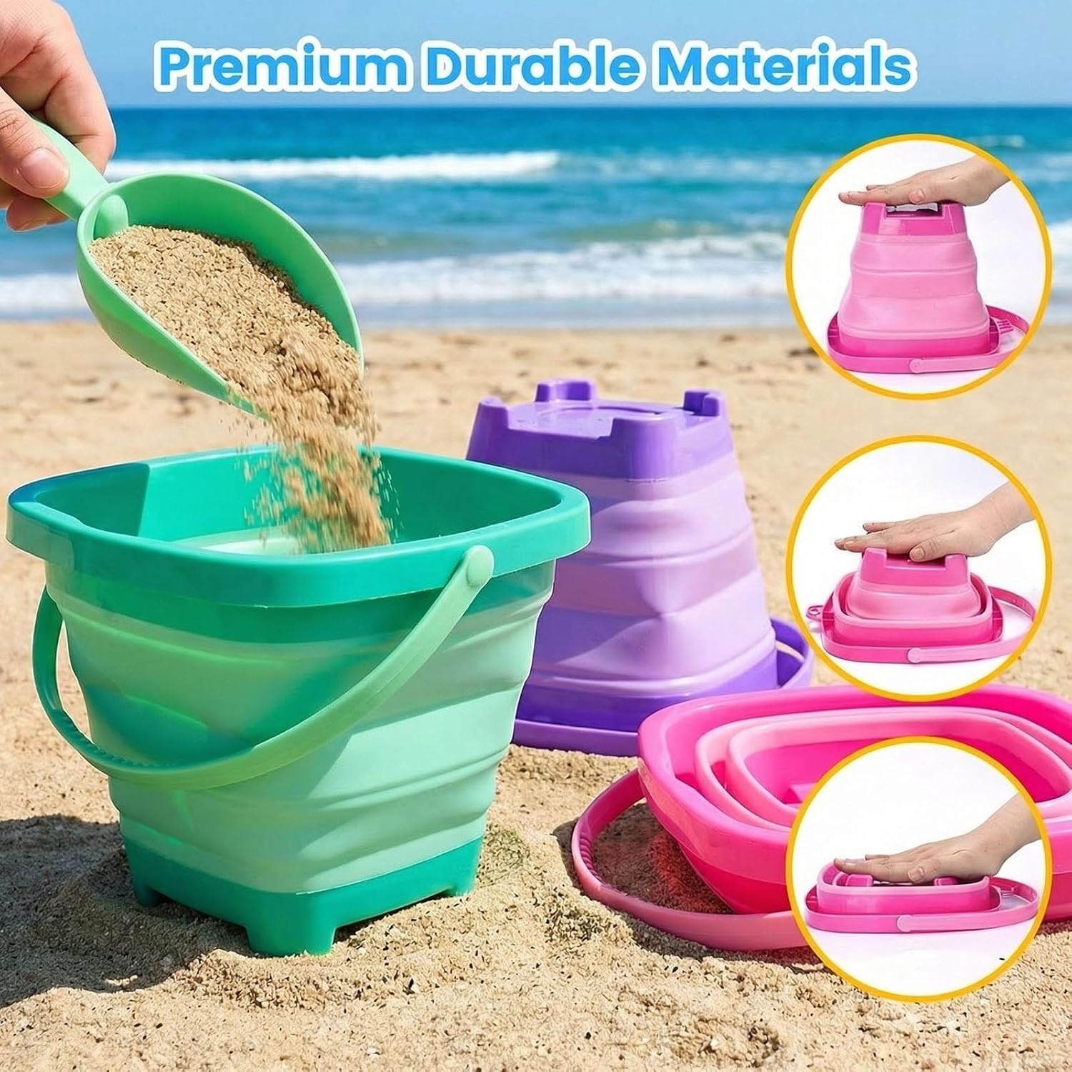 image:imageShindel Collapsible Bucket with Shovels3 Sets MulticolorPurplegreenpink