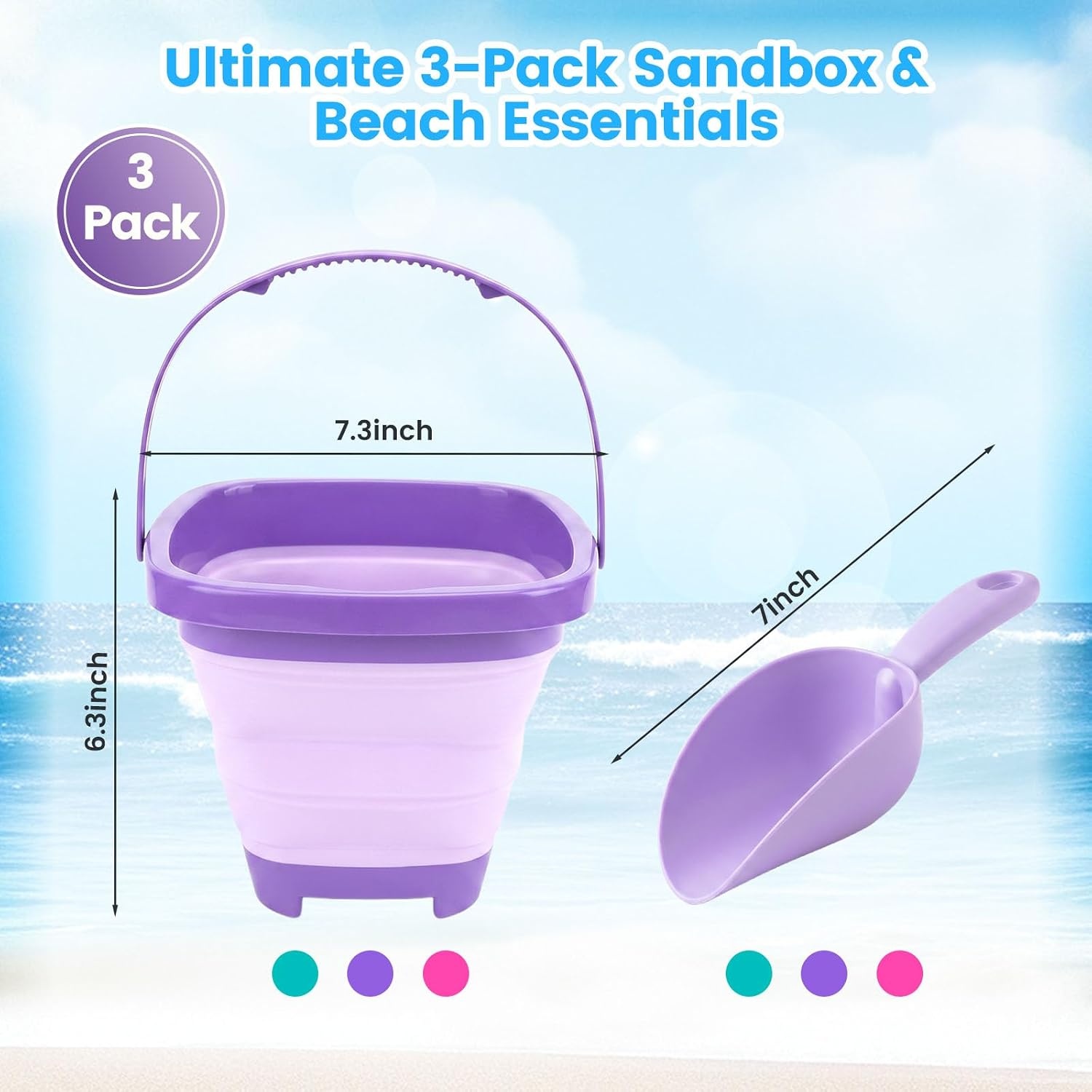 image:imageShindel Collapsible Bucket with Shovels3 Sets MulticolorPurplegreenpink