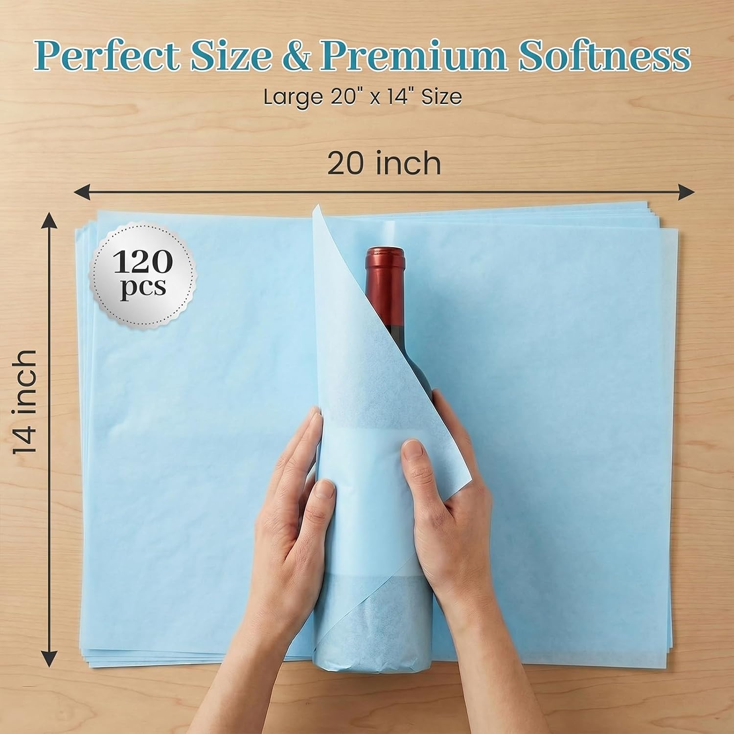 image:imageShindel Light Blue Tissue Paper 120 Sheets 20 X 14 inch for Gift BagsBlue